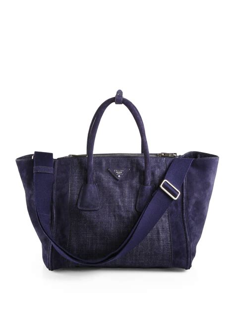 prada denim purse|Prada suede tote.